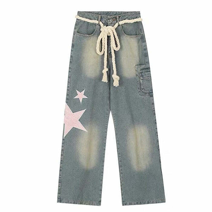 Y2K Aesthetic Wide Leg Star Jeans for Trendy Summer Outfits