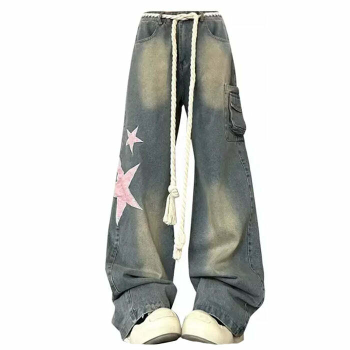 Y2K Aesthetic Wide Leg Star Jeans for Trendy Summer Outfits