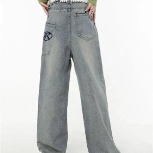 Y2K Baggy Logo Jeans for Effortless 90s Grunge Aesthetic Outfits