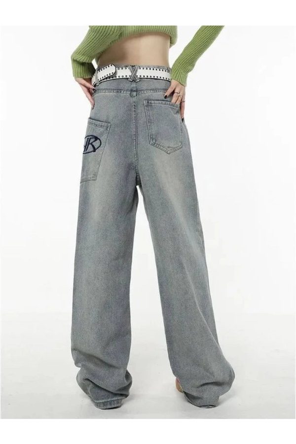 Y2K Baggy Logo Jeans for Effortless 90s Grunge Aesthetic Outfits