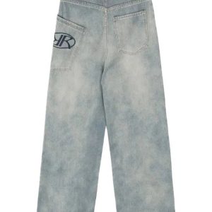 Y2K Baggy Logo Jeans for Effortless 90s Grunge Aesthetic Outfits