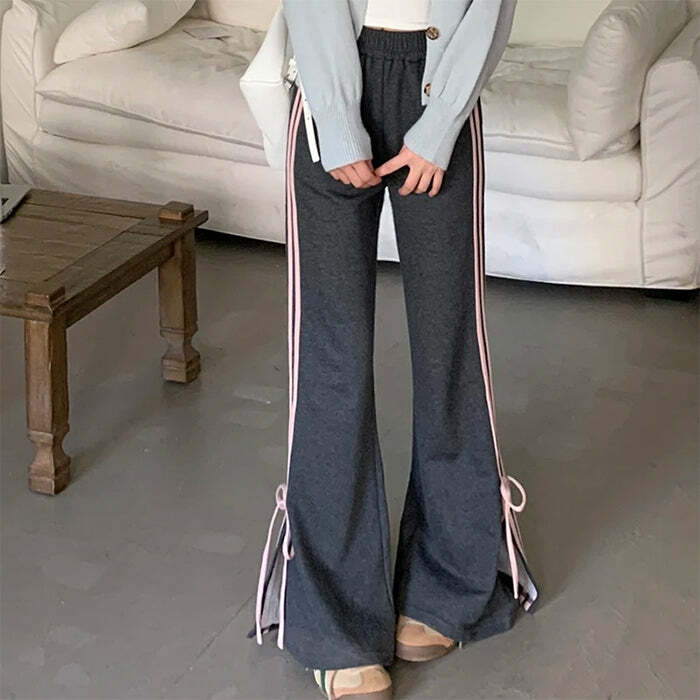 Y2K Bow Side Stripe Sweatpants: Trendy Grunge Aesthetic for Summer Outfits