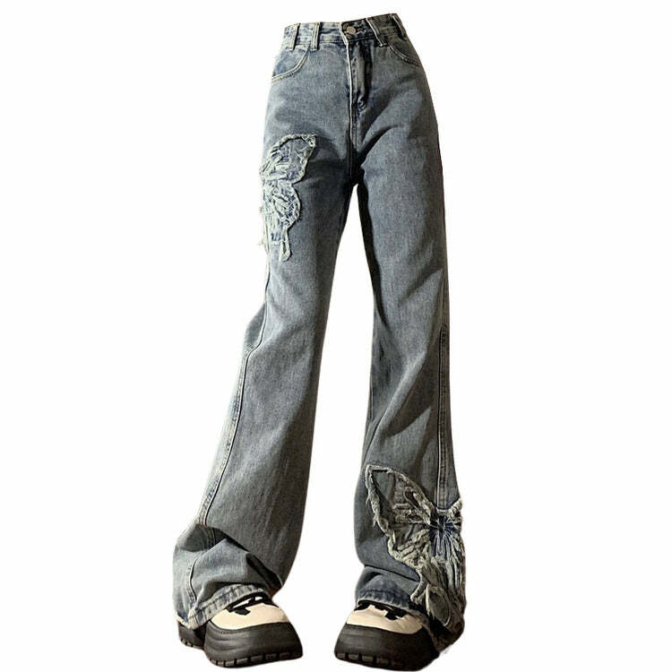 Y2K Butterfly Aesthetic Flare Jeans for Trendy Summer Outfits