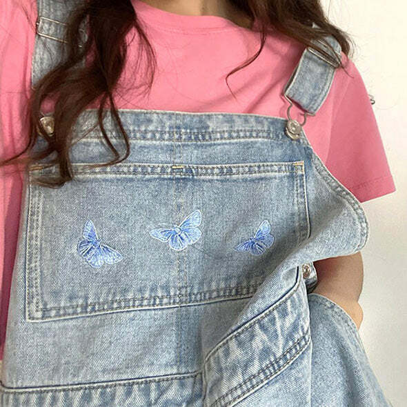 Y2K Butterfly Denim Dungaree Shorts for Trendy Summer Outfits