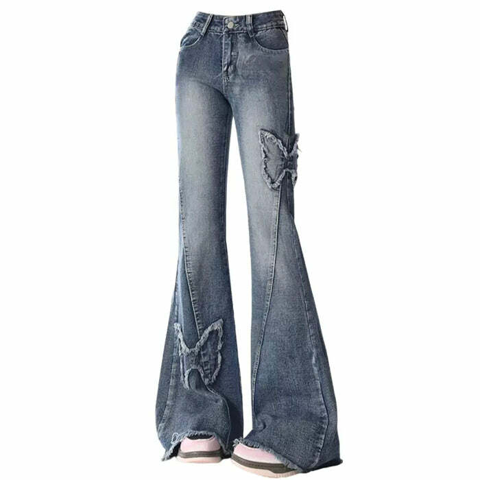 Y2K Butterfly Flare Jeans: Trendy 90s Fashion for Effortless Style