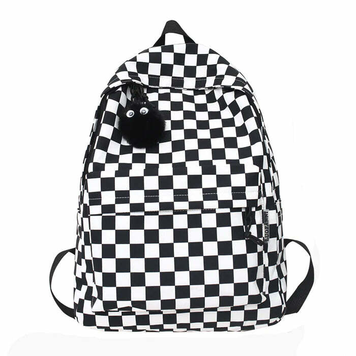 Y2K Checkered Canvas Backpack: Trendy Grunge Aesthetic for Summer Outfits