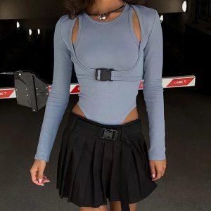 Y2K Cyber Buckle Harness Top for Grunge and Aesthetic Outfits