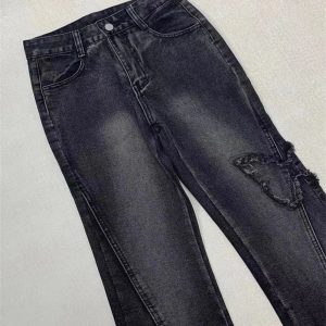 Y2K Dark Butterfly Flare Jeans for Trendy Summer Outfits