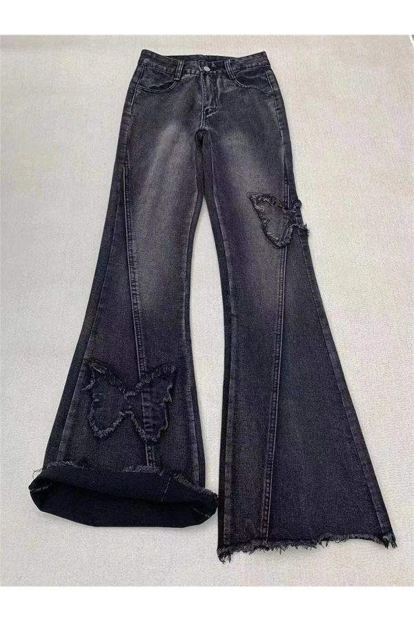 Y2K Dark Butterfly Flare Jeans for Trendy Summer Outfits