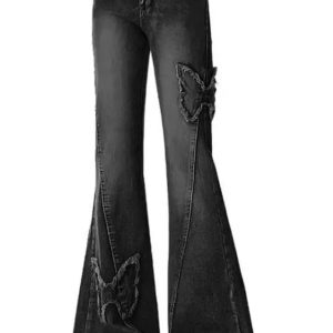 Y2K Dark Butterfly Flare Jeans for Trendy Summer Outfits