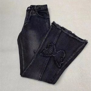 Y2K Dark Butterfly Flare Jeans for Trendy Summer Outfits