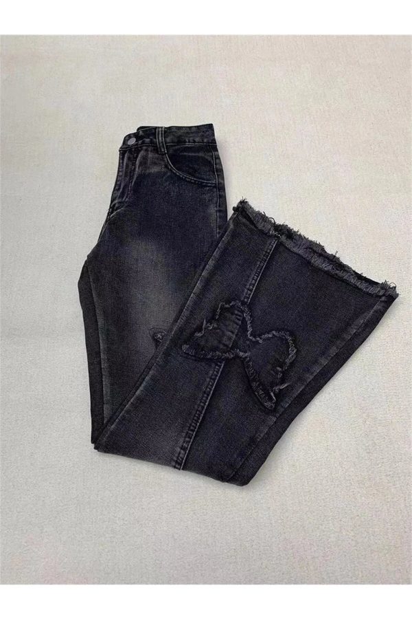 Y2K Dark Butterfly Flare Jeans for Trendy Summer Outfits