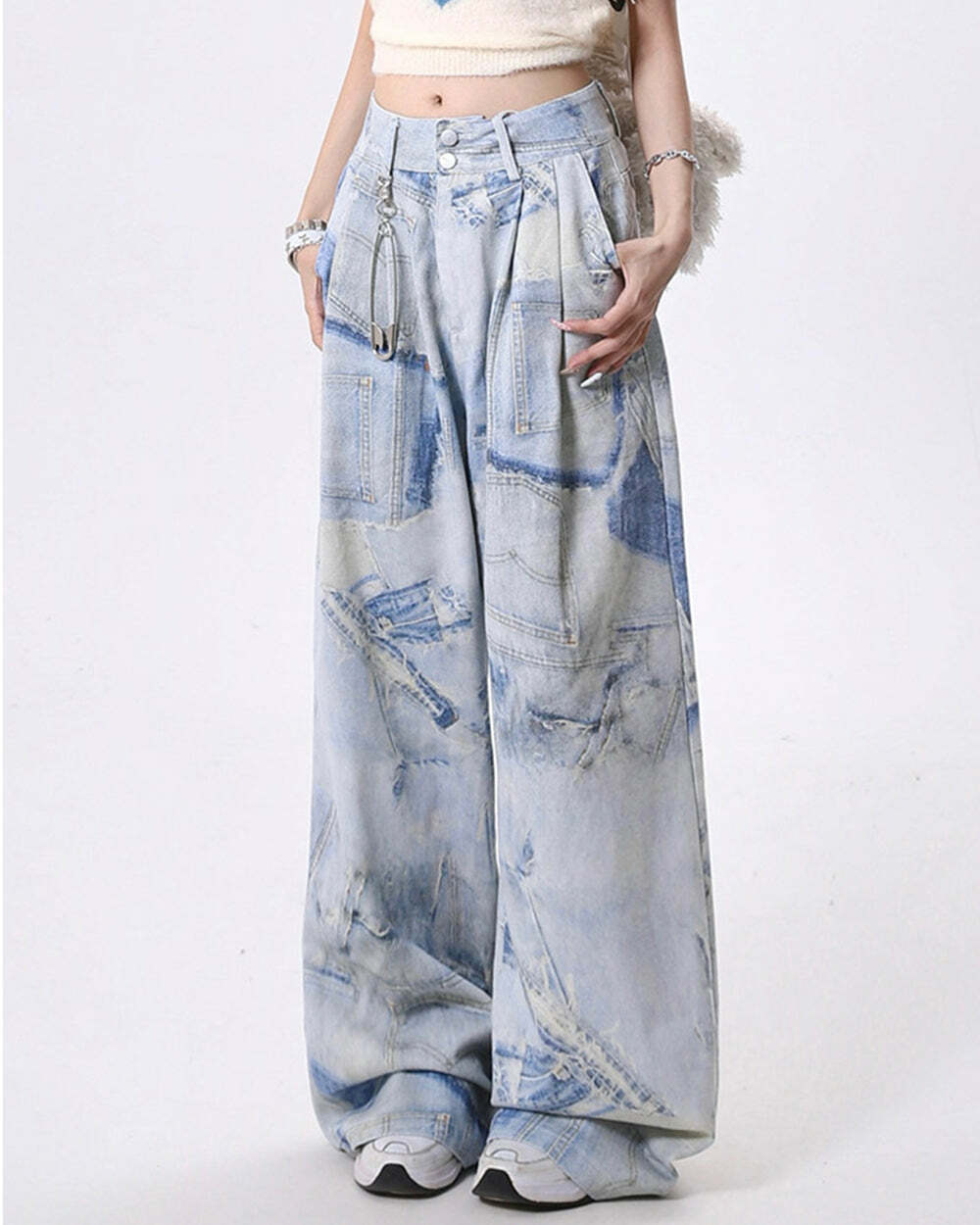 Y2K Denim Effect Print Trousers for Trendy Summer Outfits