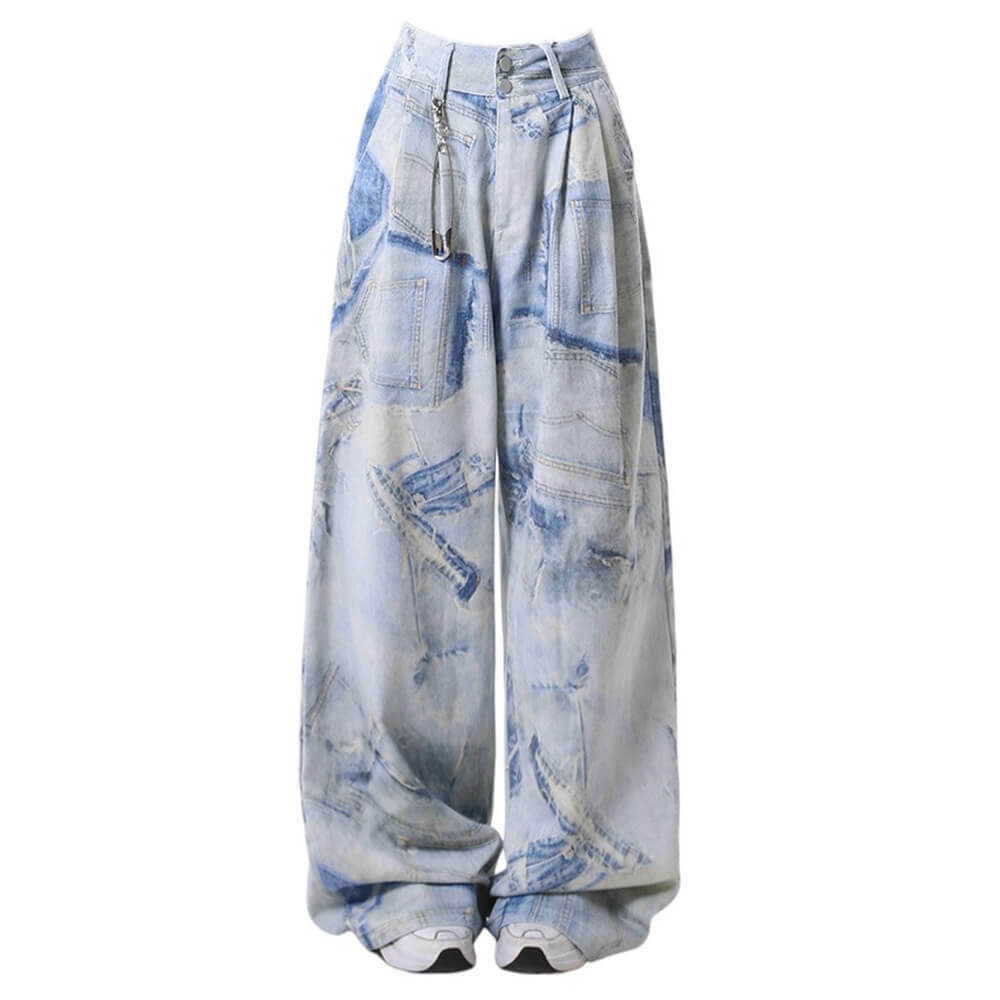 Y2K Denim Effect Print Trousers for Trendy Summer Outfits