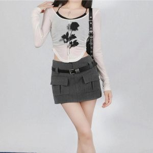 Y2K Fashion Black Rose Sheer Layered Top for Trendy Summer Outfits