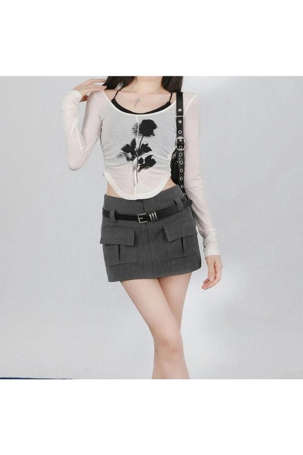 Y2K Fashion Black Rose Sheer Layered Top for Trendy Summer Outfits