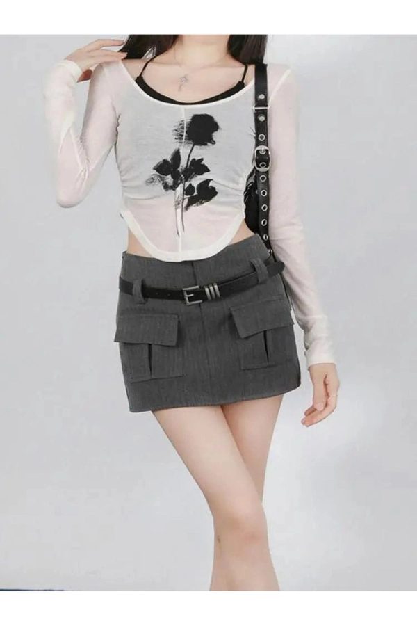 Y2K Fashion Black Rose Sheer Layered Top for Trendy Summer Outfits