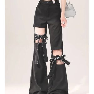 Y2K Fashion Bow-Tied Cutout Layered Cargo Pants for Trendy Outfits