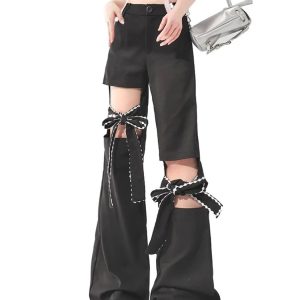 Y2K Fashion Bow-Tied Cutout Layered Cargo Pants for Trendy Outfits