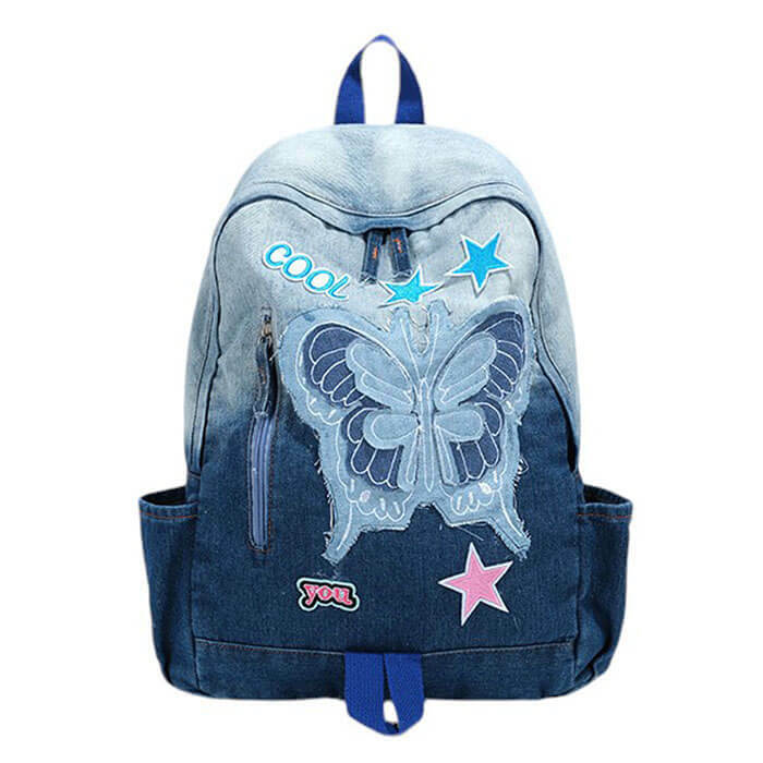 Y2K Fashion Butterfly Denim Backpack for Trendy Summer Outfits