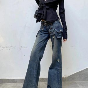 Y2K Fashion Cargo Chic Wide-Leg Jeans for Effortless Summer Style