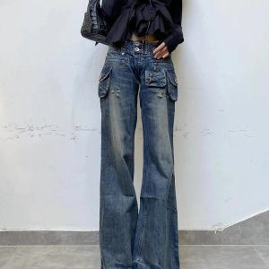 Y2K Fashion Cargo Chic Wide-Leg Jeans for Effortless Summer Style