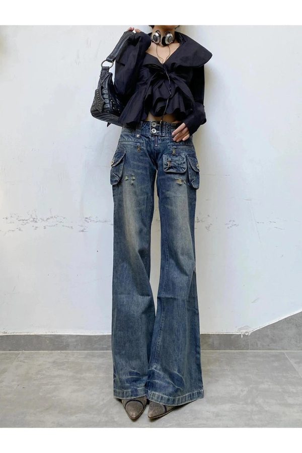 Y2K Fashion Cargo Chic Wide-Leg Jeans for Effortless Summer Style