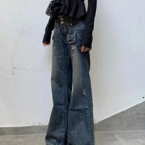 Y2K Fashion Cargo Chic Wide-Leg Jeans for Effortless Summer Style