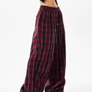 Y2K Fashion Classic Plaid Baggy Lounge Pants for Trendy Summer Outfits