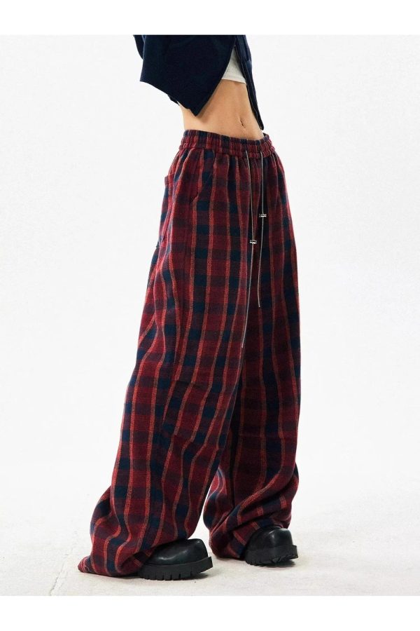 Y2K Fashion Classic Plaid Baggy Lounge Pants for Trendy Summer Outfits