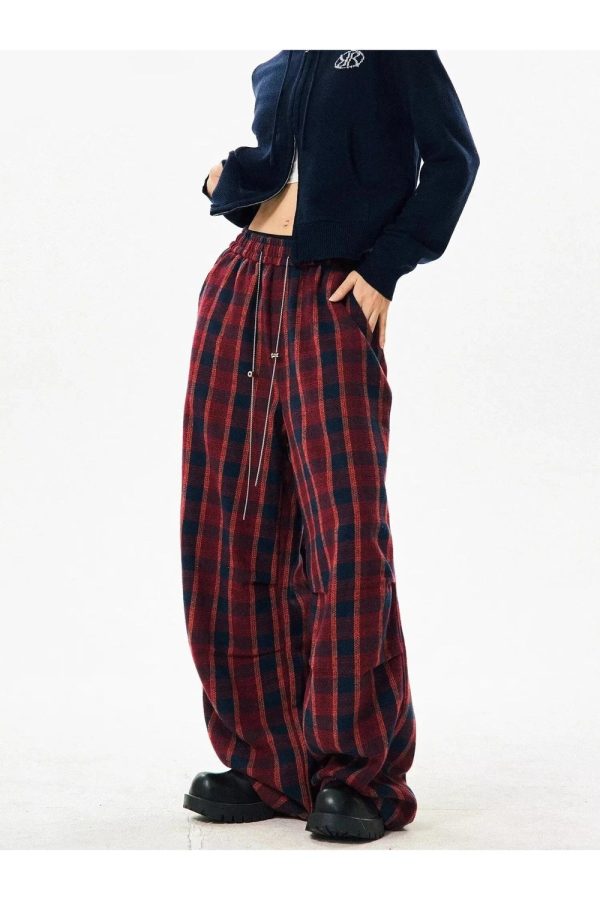 Y2K Fashion Classic Plaid Baggy Lounge Pants for Trendy Summer Outfits