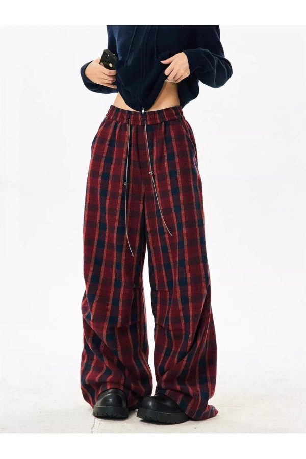 Y2K Fashion Classic Plaid Baggy Lounge Pants for Trendy Summer Outfits