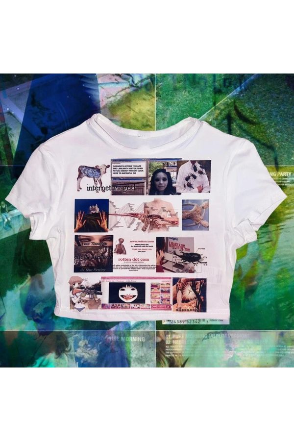 Y2K Fashion Digital Dystopia Collage Crop Top for Trendy Outfits