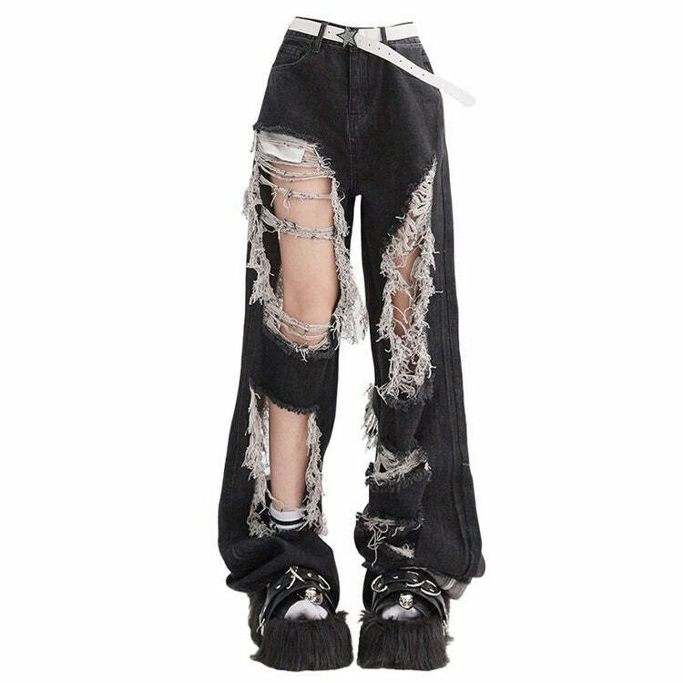 Y2K Fashion Downtown Girl Aesthetic Distressed Baggy Jeans