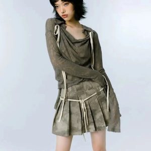 Y2K Fashion Draped Mesh Tie-Up Top for Trendy Summer Outfits