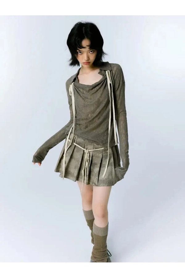 Y2K Fashion Draped Mesh Tie-Up Top for Trendy Summer Outfits