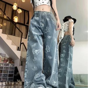 Y2K Fashion Fall Butterfly Dream Wide-Leg Jeans for Trendy Outfits