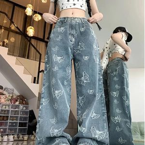 Y2K Fashion Fall Butterfly Dream Wide-Leg Jeans for Trendy Outfits