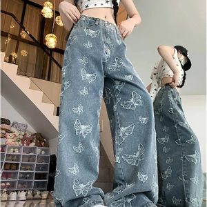 Y2K Fashion Fall Butterfly Dream Wide-Leg Jeans for Trendy Outfits