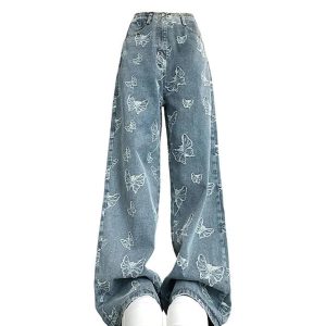 Y2K Fashion Fall Butterfly Dream Wide-Leg Jeans for Trendy Outfits