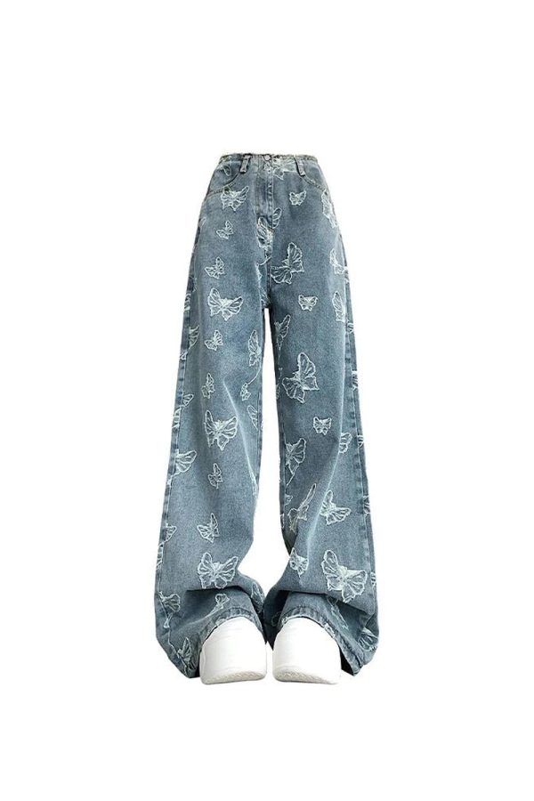 Y2K Fashion Fall Butterfly Dream Wide-Leg Jeans for Trendy Outfits