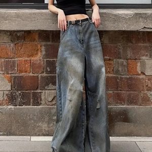 Y2K Fashion Fall Urban Edge Wide-Leg Jeans for Effortless Style