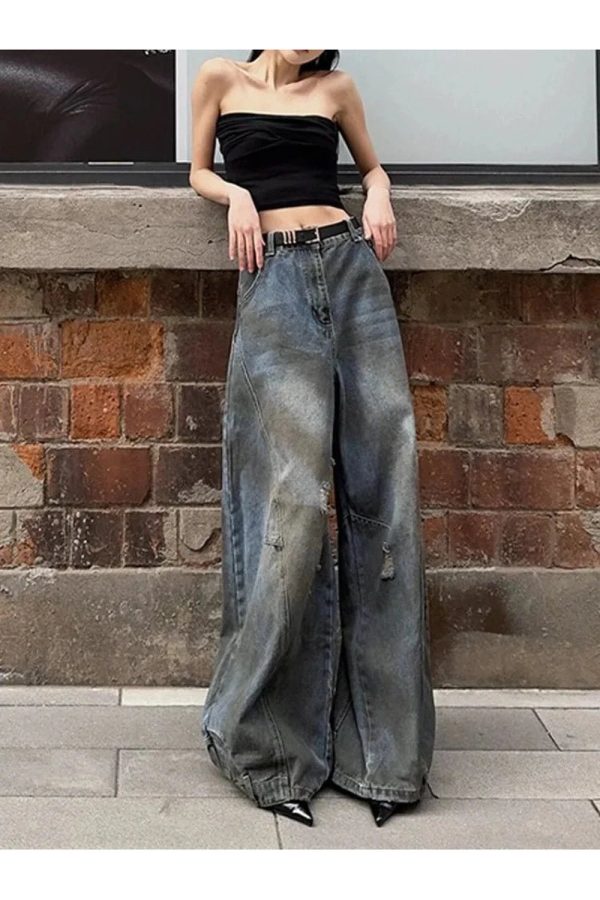 Y2K Fashion Fall Urban Edge Wide-Leg Jeans for Effortless Style