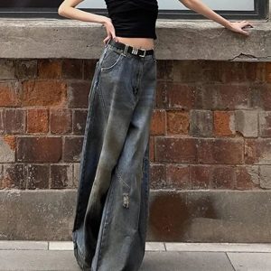 Y2K Fashion Fall Urban Edge Wide-Leg Jeans for Effortless Style