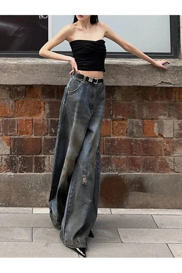 Y2K Fashion Fall Urban Edge Wide-Leg Jeans for Effortless Style