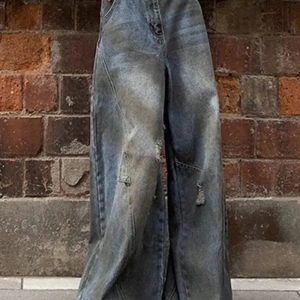 Y2K Fashion Fall Urban Edge Wide-Leg Jeans for Effortless Style