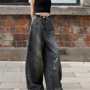 Y2K Fashion Fall Urban Edge Wide-Leg Jeans for Effortless Style