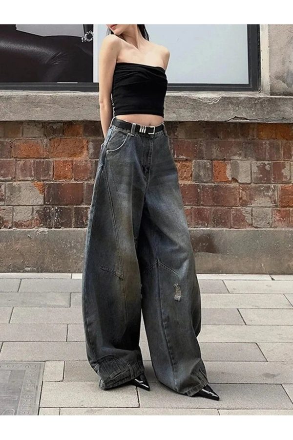 Y2K Fashion Fall Urban Edge Wide-Leg Jeans for Effortless Style