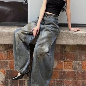 Y2K Fashion Fall Urban Edge Wide-Leg Jeans for Effortless Style