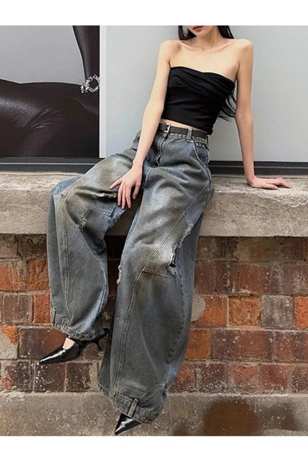 Y2K Fashion Fall Urban Edge Wide-Leg Jeans for Effortless Style